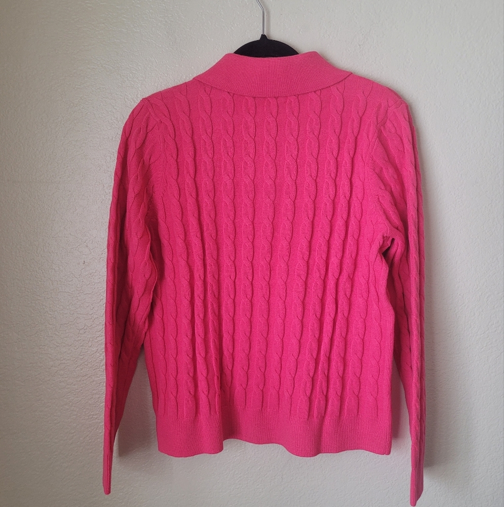 Talbots Pink Cable-Knit Polo Sweater - Picture 6 of 7